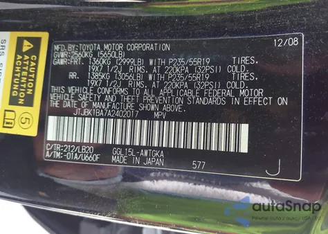 2010 Lexus Rx 350 z USA, uszkodzony, nr VIN JTJBK1BA7A2402017